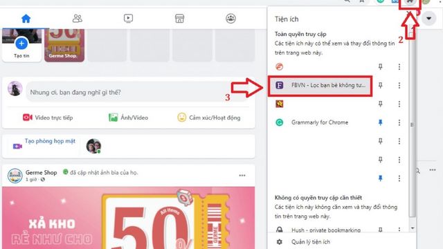 Bấm biểu tượng hình mảnh ghép rồi chọn “FBVN”